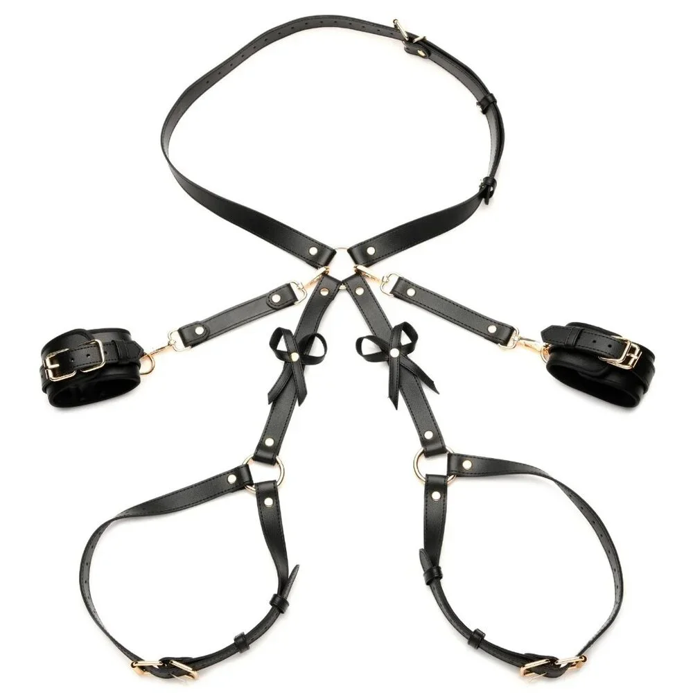 Strict Bondage Harness M-L Black‎ Adjustable Vegan Leather w Wrist Cuffs
